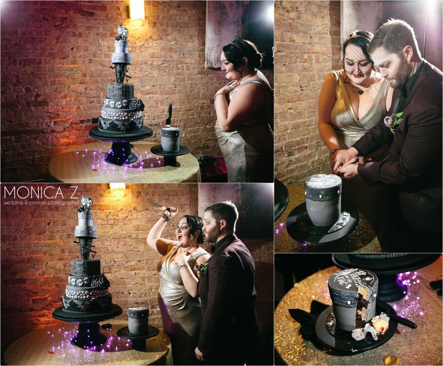 Embers Rensselear indiana wedding reception Halloween theme Designer Desserts Cake Cutting