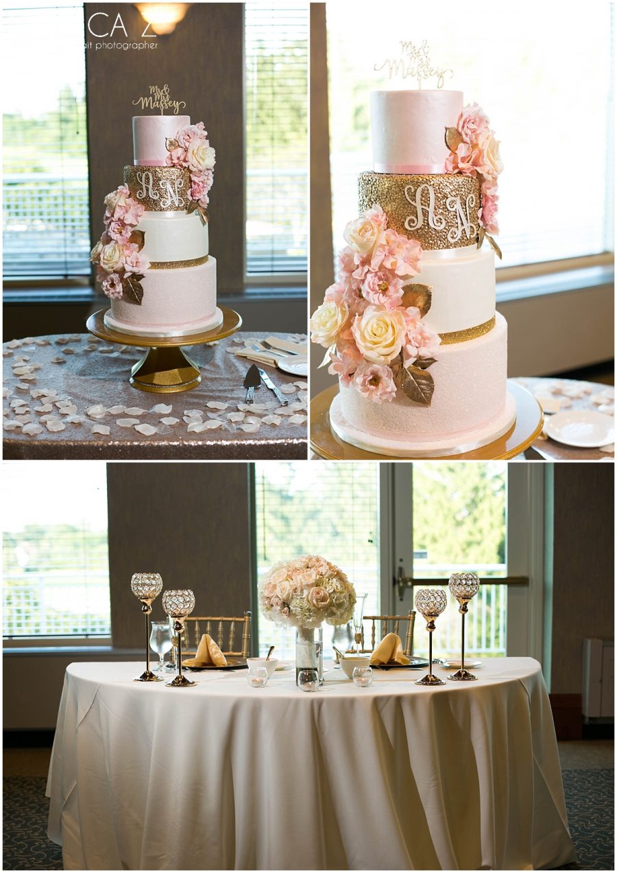 Wedding Cake pink and gold Sand Creek Reception