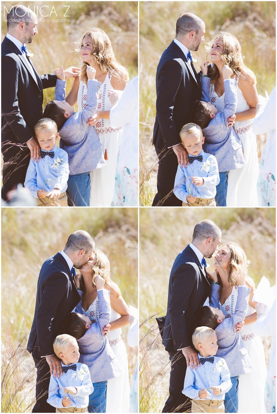 Indiana dunes wedding photo first kiss